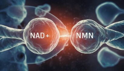 NAD+ ve NMN takviyesiyle enerji artışı ve hücresel gençleşmeyi anlatan görsel.