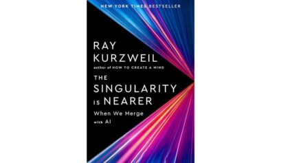 The Singularity Is Nearer kitabı – Ray Kurzweil’in yapay zeka, teknoloji ve insan birleşimi vizyonunu anlatan görsel.